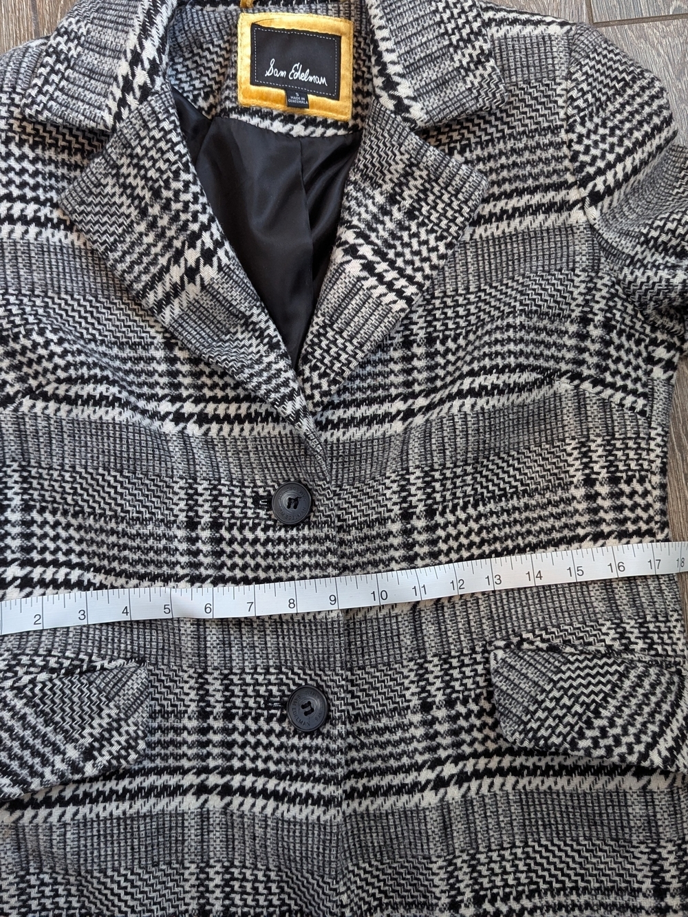 Sam Edelman Wool Blend Peacoat Houndstooth Size Small Black White Grey - Picture 13 of 14